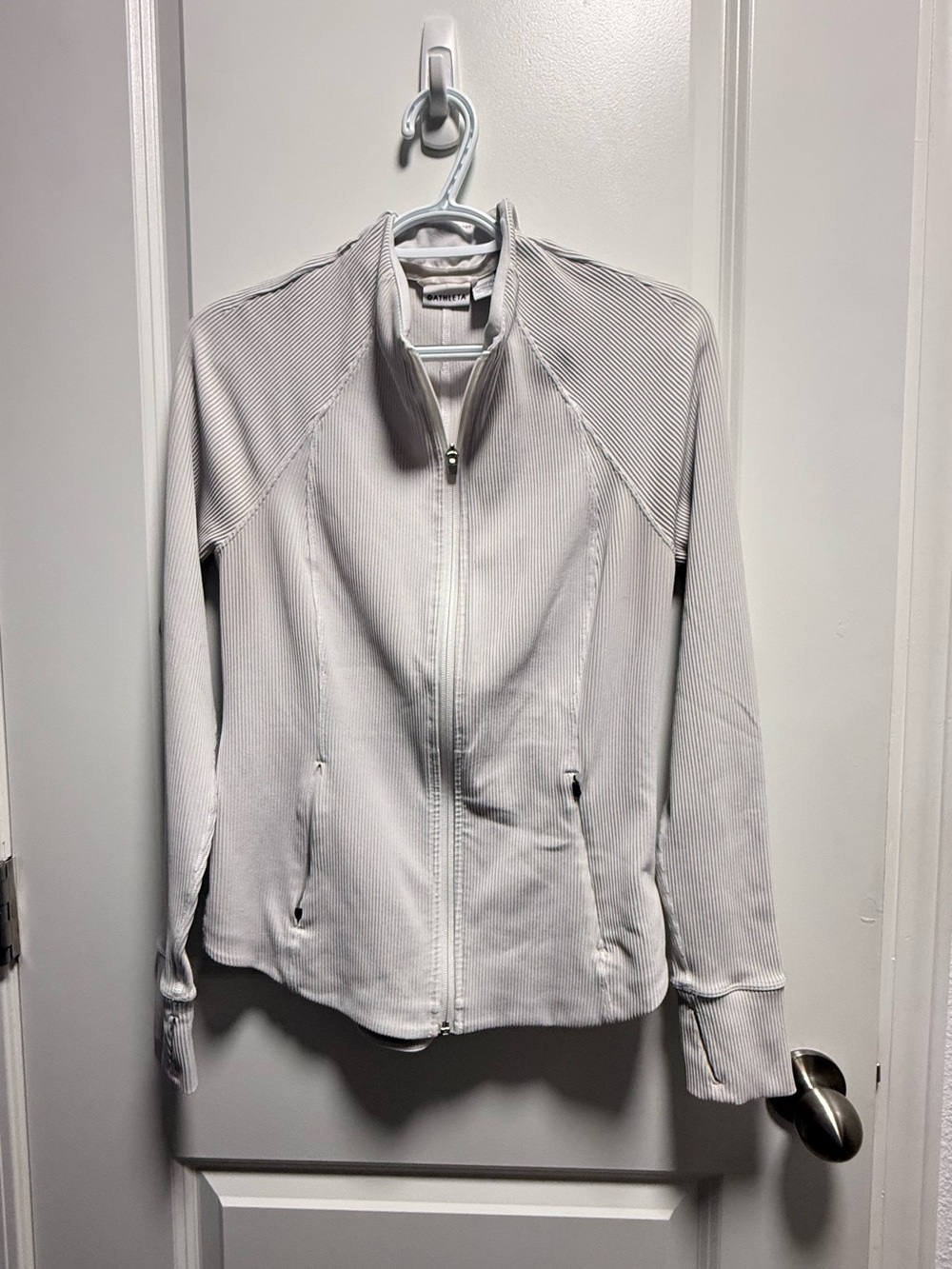 Athleta White Full-Zip Ribbed Bomber Jacket